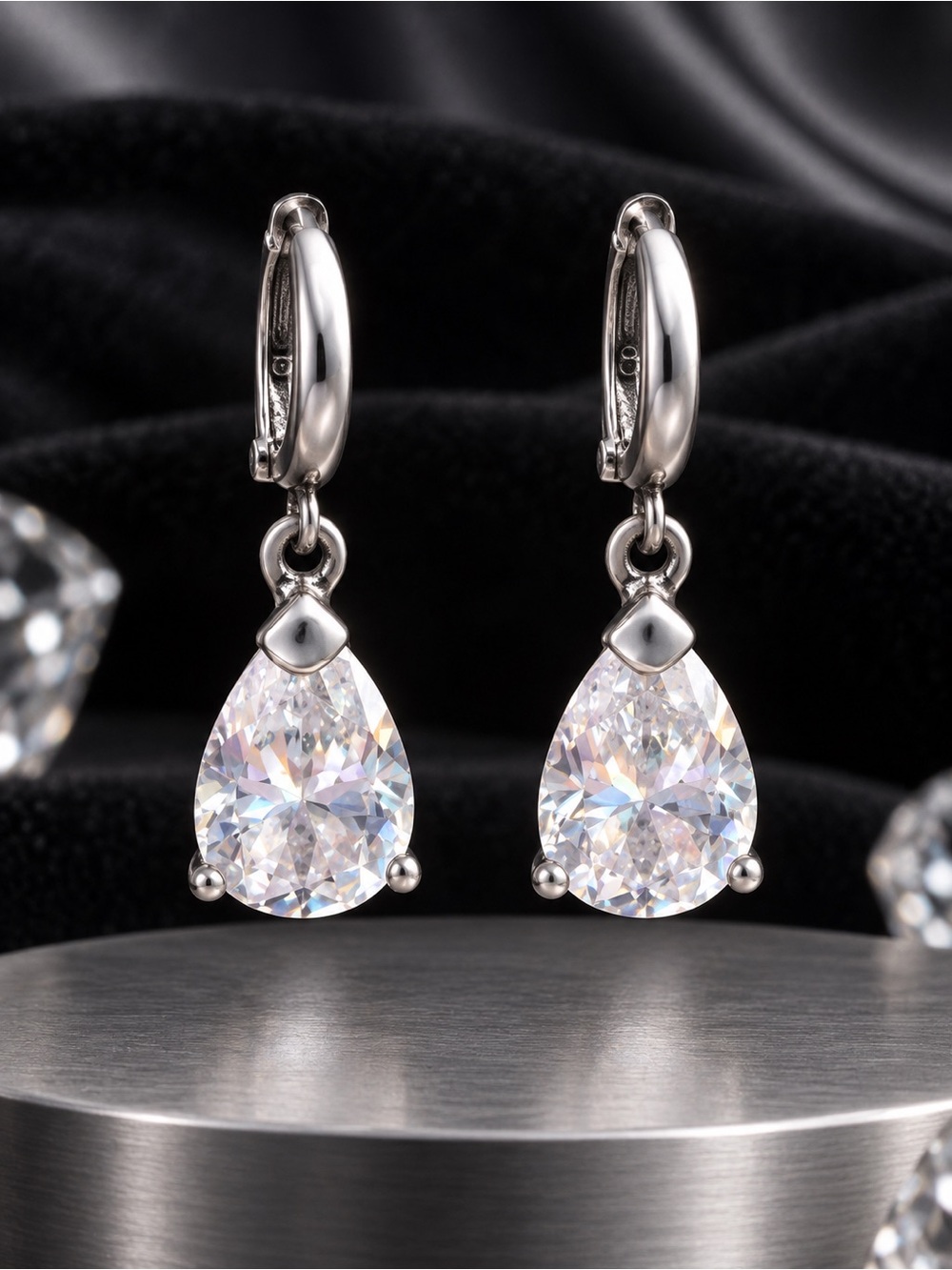 Teardrop Sapphire Dangle Earrings - Clear, Sterling Silver S925